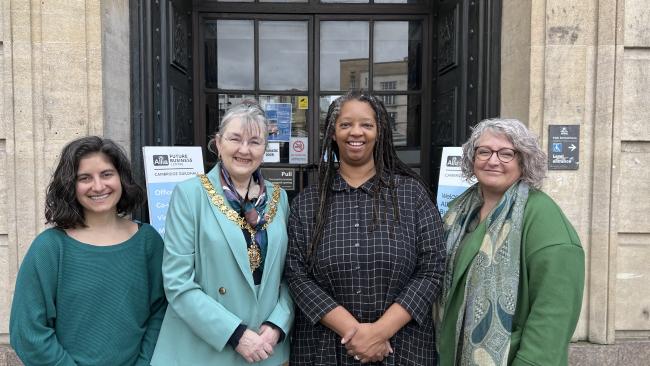 Image of From left: Nicky Shepard, CEO of Abbey People, Cllr Jenny Gawthrope Wood, Mayor of Cambridge, Sonita Alleyne OBE, Master of ˮAV College, and Sarah Crick, CEO at The Red Hen Project.